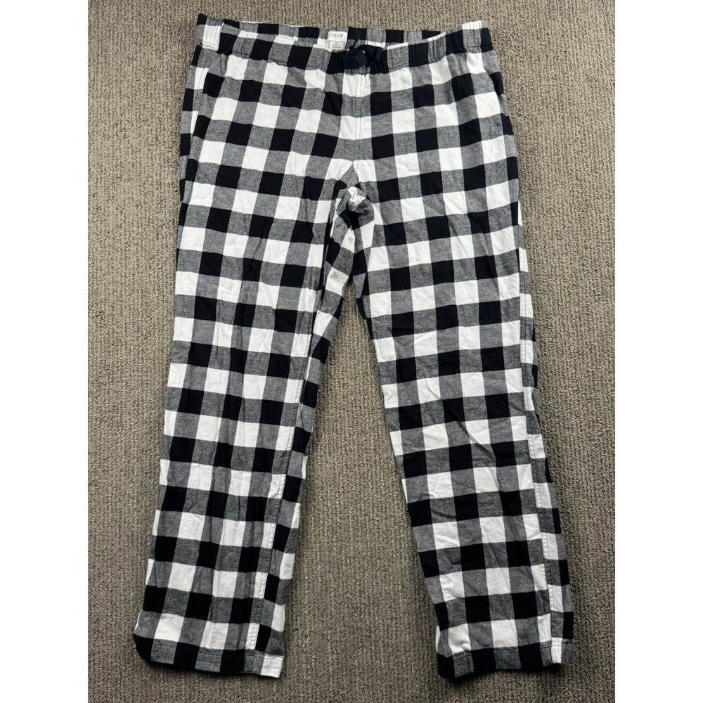 J Crew Womens XL Yarn Dyed Flannel Pajama Pant Buffalo Plaid Black White